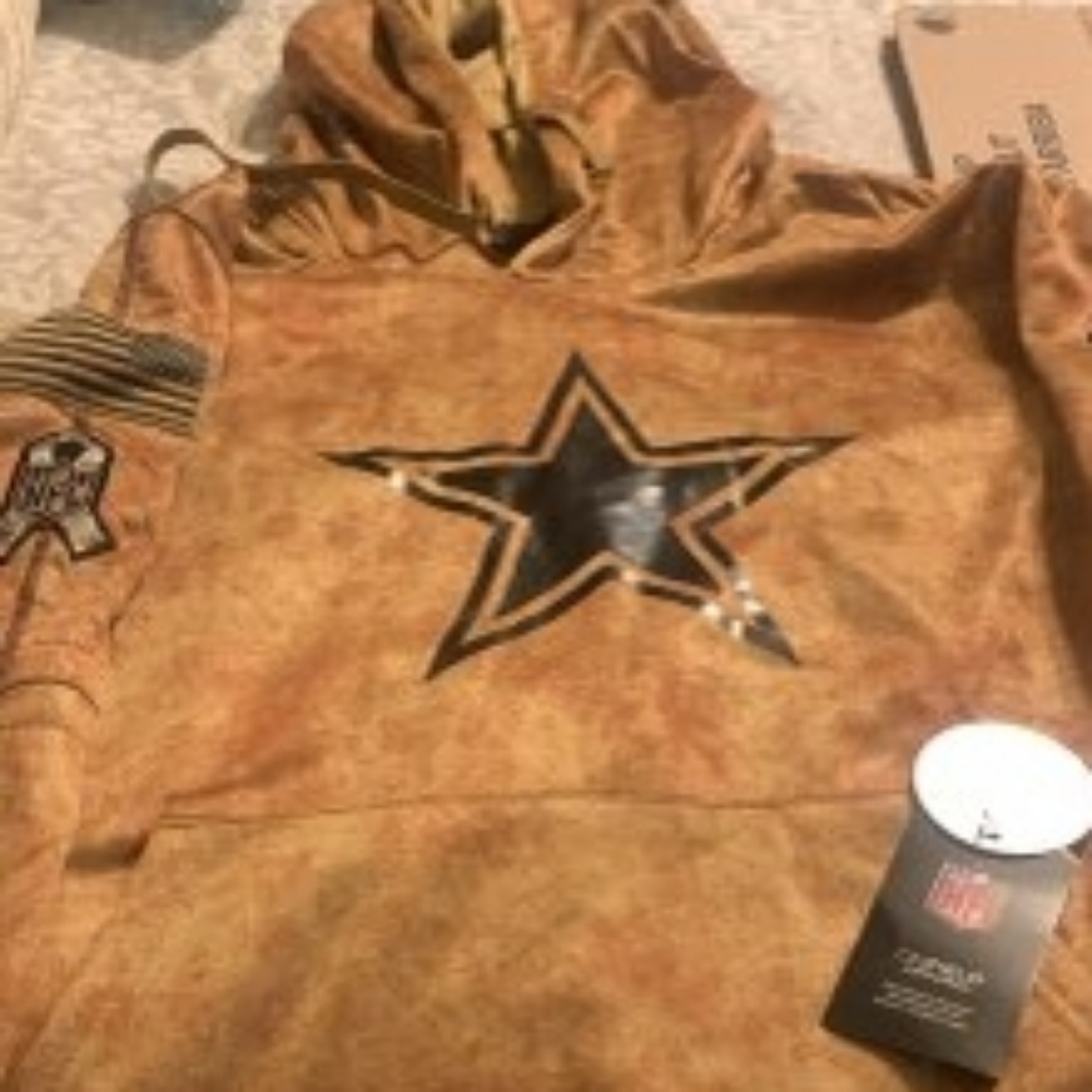 NFL Tan Faux Suede Jacket with Ribbon and Flag Patches